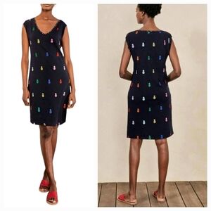 Boden T-shirt Casual Dress Polly Navy Blue Embroidered Colorful Pineapples 2R